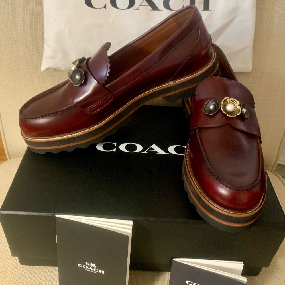 Coach Burgundy Loafers with Gold Accents